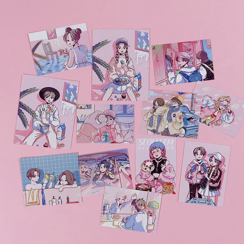 12pcs/pack Ins Hot Sale Couple Postcard Sticker Album Hand-decorated Stickers Office Learning Decoration Supplies Wall Sticker ► Photo 1/4