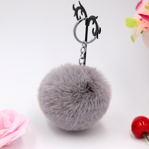 15 colors, 8CM Genuine Rabbit fur ball plush Pom pom key chain silver