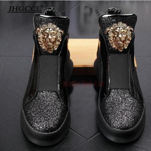 NEW Brand designer High quality leather loafers men shoe  with thick low rivets,casual board with High height zapatos sapatos ► Photo 1/6