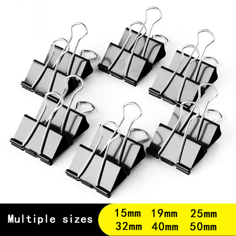 10PCS metal Paper Clip 19 25 32 41 51mm Foldback Metal Binder Clips Black Grip Clamps Paper Document Office School Stationery ► Photo 1/6