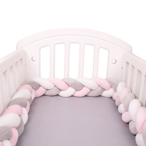 1M/2M/3M/4M Length Newborn Baby Bed Bumper Pure Weaving Plush Knot Crib Bumper Kids Bed Baby Cot Protector Baby Room Decor ► Photo 1/6