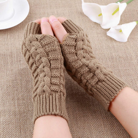 Half Finger Gloves for Women Winter Soft Warm Wool Knitting Arm Gloves Soft Warm Mittens Handschoenen Unisex Guantes Mujer Ne ► Photo 1/6