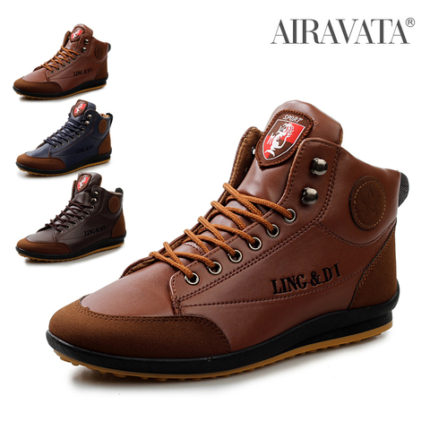 Men's Fashion Casual Leather Boots Lace Up Flat Shoes High-top Sneakers Ankle Boots ► Photo 1/6