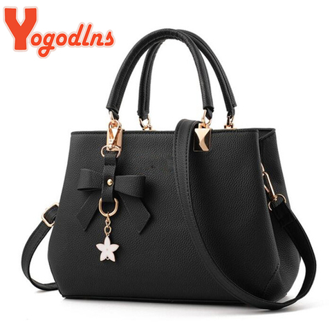 Yogodlns Elegant Women Messenger Bags with flower pendant Office Ladies Totes Pure Handbag for female Crossbody Shoulder Bags ► Photo 1/6