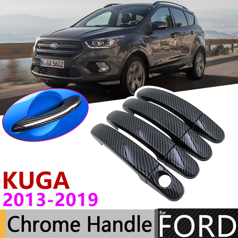 Black Carbon Fiber Door Handle Cover for Ford KUGA MK2 2013~2022 2015 2016 2017 2022 Car Accessories Stickers Trim Set Chrome ► Photo 1/6