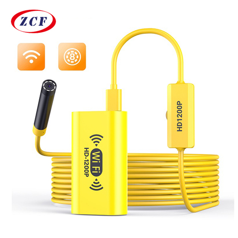 WiFi Endoscope Camera HD 1200P Waterproof Inspection Borescope 8mm 8LED Hard Cable Semi Rigid Tube wireless Endoscopy Yellow ► Photo 1/6