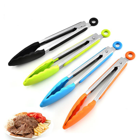 Non-slip Silicone Food Tong Stainless Steel Kitchen Tongs Cooking
