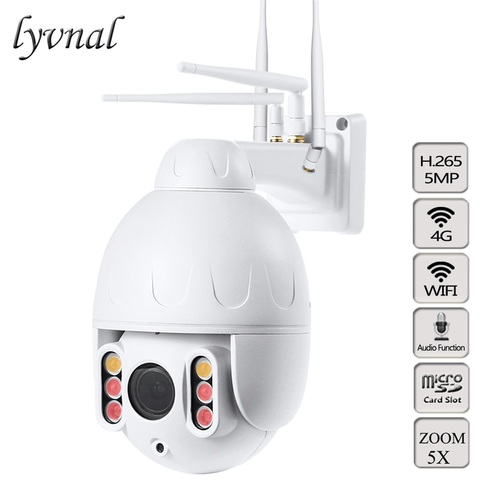 LYVNAL h.265 5mp wifi camera 3G 4G SIM card mini PTZ dome 5X auto zoom SD TF card slot wireless Security IP camera two way audio ► Photo 1/6