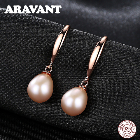 925 Sterling Silver Rose Gold Color Drop Earrings For Women Freshwater Pearl Earrings Wedding Jewelry White Pink Purple ► Photo 1/6