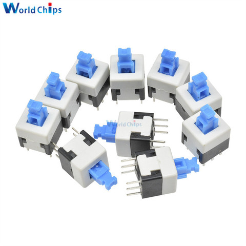 10Pcs NEW 8X8mm Blue Cap Self-locking Type Square Button Switch ► Photo 1/6