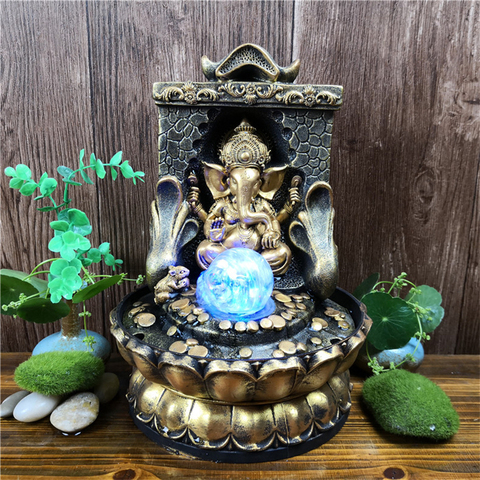 Hindu Ganesha Statue Fortune Lucky Feng Shui Desktop Fountains Indoor LED Glowing Ball Spring Water Sound Waterfall Fountain ► Photo 1/6