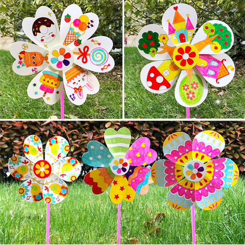 5 Pcs/set Cute Blank Windmill Toys for Children Crafts Kids DIY Painting Graffiti Learning Teaching Education Craft Toys Gifts ► Photo 1/5