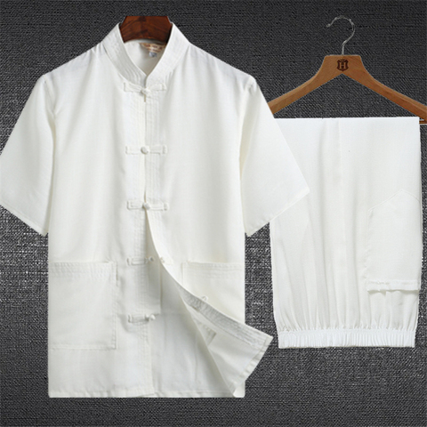 Traditional Chinese Clothing Set Man Oriental 2 Pieces Tai Chi Kung Fu Uniforms Short Sleeve Linen Casual Chinese Costumes ► Photo 1/6