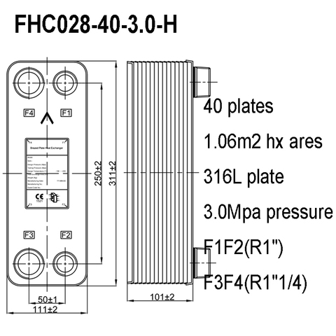 40 Plates Brazed Plate Heat Exchanger, 1.06m2 Heat Transfer Areas, Stainless Steel Heat Exchanger ► Photo 1/2