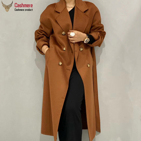 Long coat female autumn wool coat women 2022 winter cashmere coat women water ripple wool coat lace double breasted coat Commute ► Photo 1/6