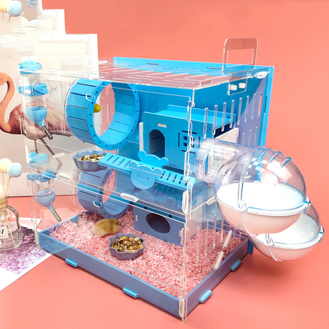 Blue Double Hamster Cage Large Size Dutch Pig Cage Acrylic Pet Nest Small Pet with 30x20x30cm ► Photo 1/4