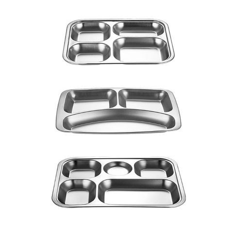 Stainless Steel Divided Dinner Tray Lunch Container Food Plate for School Canteen 2/3/4 Section ► Photo 1/6