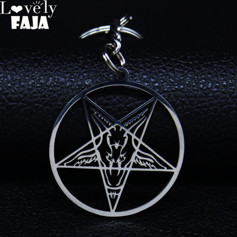 Large Talisman Baphomet Stainless Steel Keychains Goat PIN Key Chains Jewerly Satanic PIN Lucifer Patch collier homme K77785B ► Photo 1/6