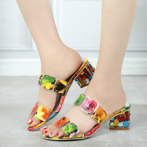 Dwayne Slippers Womens  Summer New Strange Style Sandals Rhinestone Candy Colors Matching Elegant High Heels Female  2022 ► Photo 1/6