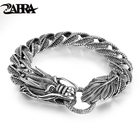 Mens Biker Sterling 925 Silver Dragon Curb Chain Bracelet Thai Vintage Style Dragon Link Handcrafted Punk Men Bracelet Bangle ► Photo 1/6