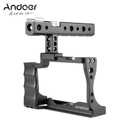 Andoer Camera Cage + Top Handle Kit Aluminum Alloy with Cold Shoe Mount Compatible with Canon EOS M50 DSLR Camera ► Photo 1/6