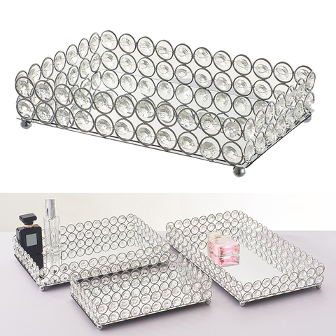 Crystal Cosmetic Tray Decorative Vanity Mirrored Jewelry Trinket Organizer Trays Vanity Makeup Tray ► Photo 1/6