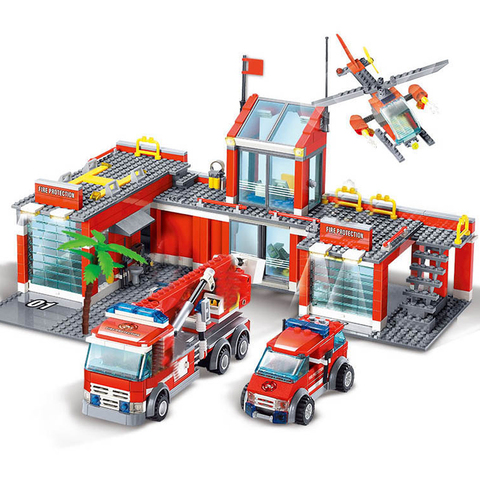 New City Fire Station Building Blocks Sets Fire Engine Fighter Truck Bricks Playmobil Toys for Children ► Photo 1/6