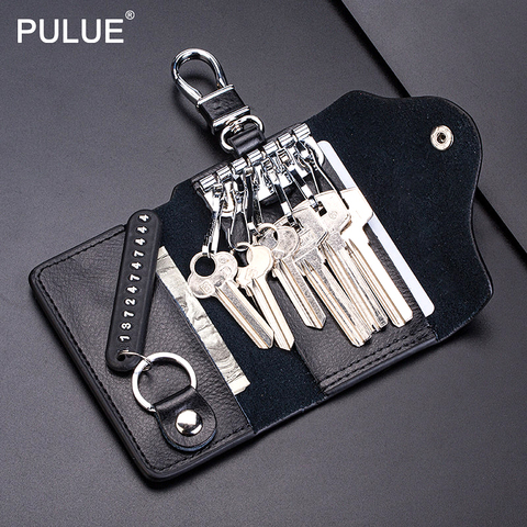 High Quality Genuine Leather Key Holder Men Women Key Wallet Organizer Pouch Car Keychain Housekeeper Key Case Mini Card Bag ► Photo 1/6