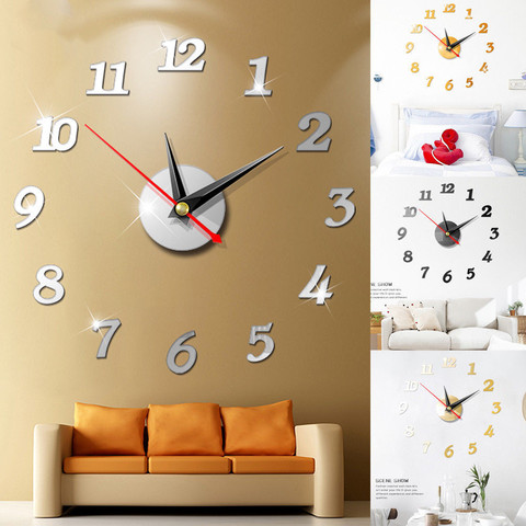 3D DIY Acrylic Mirror Sticker Modern Large Wall Digital Clocks Unique Big Number Watch Art 3D For Office Kids Room Home Decor ► Photo 1/6