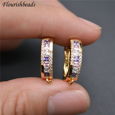 Nickle Free Anti-fading Round Shape Metal Earring Hooks Zircon Beads Paved Jewelry Findings 10pc Wholesale Lots Bulk ► Photo 1/6