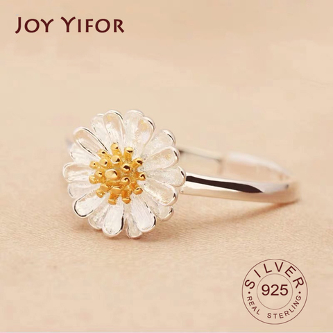 Real 925 Sterling Silver Little daisies Flower Adjustable Ring Elegant Fine Jewelry For Women Romantic Party Bijoux ► Photo 1/5