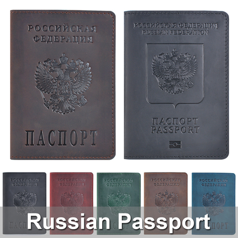 Genuine Leather Passport Cover Designed For Russian Federation Crazy Horse Leather Card Holder Business Bilingual Passport Case ► Photo 1/6