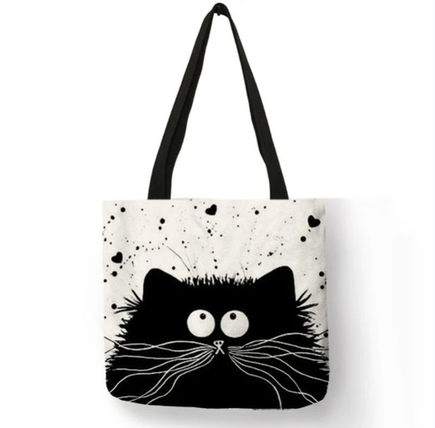 YLWHJJ brand Cute Cat Printing Women Handbag Linen Tote Bags with Print Logo Casual Traveling Beach Bags ► Photo 1/6