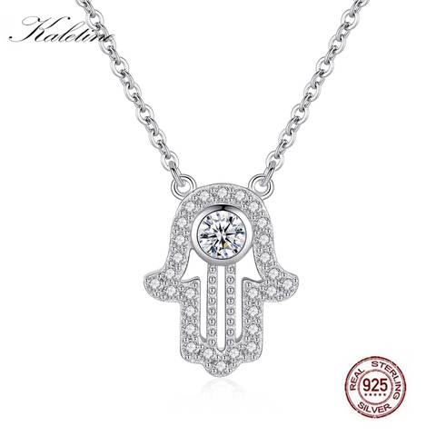 KALETINE 925 Sterling Silver Hamsa Hand Necklace Lucky Fatima Pendant Long Necklace Women Long Chain Chocker Wholesale Lots Bulk ► Photo 1/6