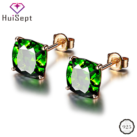 HuiSept Elegant Silver 925 Earrings Jewelry Square Shape Emerald Gemstones Stud Earrings for Female Wedding Party Gift Ornaments ► Photo 1/4