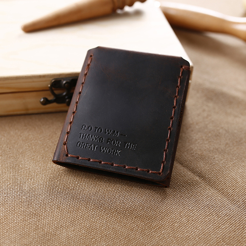 Trifold Genuine Leather Wallet Men Handmade Crazy Horse Leather Purse Men's Short Vintage Wallet with Coin Pocket ► Photo 1/6