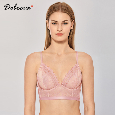 DOBREVA Women's Lace Bralette Non-Padded X-Back Underwired Longline Plunge Bra ► Photo 1/6