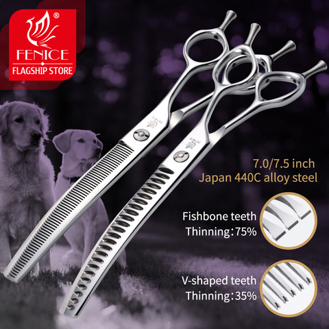 Fenice 7.0/7.5 inch Professional Dog Grooming Shears Curved Thinning Scissors for Dog Face Body Cutiing JP 440C High Quality ► Photo 1/6