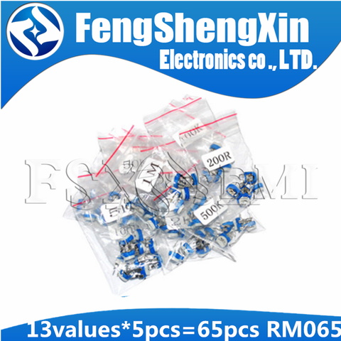 13values*5pcs=65pcs Trimming Potentiometer RM-065 top adjustment 100R-1M RM065 Variable Resistors Assorted Kit 100R 200R 1K  10K ► Photo 1/6