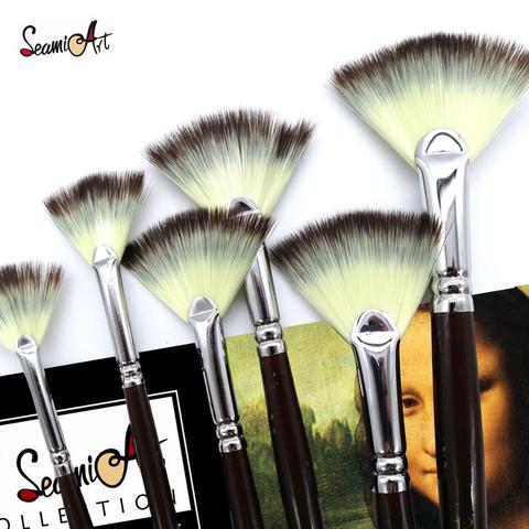 SeamiArt 6Pcs Fan shaped Nylon Hair Gouache Watercolor Paint Brush Set for School Painting Drawing Painting Brush Art Supplies ► Photo 1/6