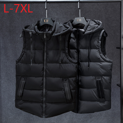 New Stylish Winter Men Plus Large Size 7XL Vest Hat Detachable Sleeveless Jackets Thick Parka for Men Unisex Waistcoat Unloading ► Photo 1/6