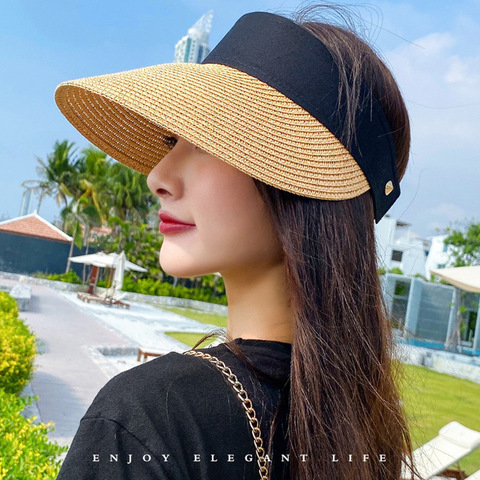 Magic Tape Panama Women Straw Hat Empty Top 2022 Women's Summer Hat Sun Protection Outdoor Sports Fishing Beach Chapeau MZ010 ► Photo 1/6