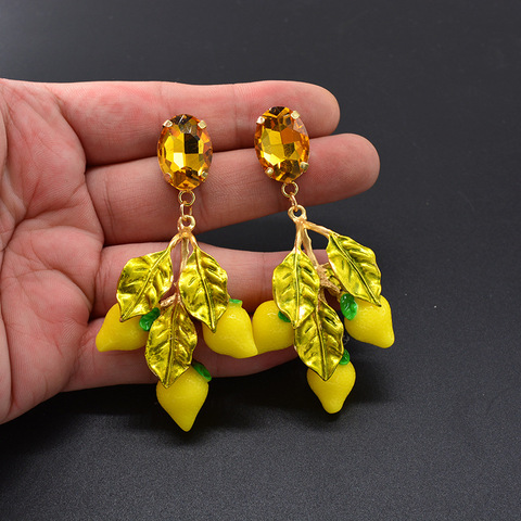 Trendy Summer Crystal Boho Lemon Fruit Drop Earrings For Women Yellow Leaf Earing Pendant  Baroque Statement Earrings Jewelry ► Photo 1/6