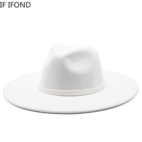 9.5CM Women Men Big Wide Brim Wool Fedora Hat British Style Winter Gentleman Elegant Lady Jazz Church Hats ► Photo 1/6