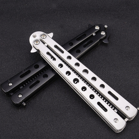 Black Silver Stainless Steel Practice Butterfly In Knife Balisong Trainer Training Folding Knife Comb Dull Tool Outdoor Camping ► Photo 1/6