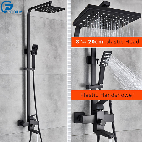 POIQIHY Black Bathroom Shower Faucet Set Wall Mount Black 8''Rainfall Shower Head With Handheld Sprayer Bathtub Shower Mixer ► Photo 1/6