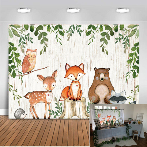 Animals newborn baby shower photo background Woodland Birthday party decoration banner fox bear backdrop for photography studio ► Photo 1/6