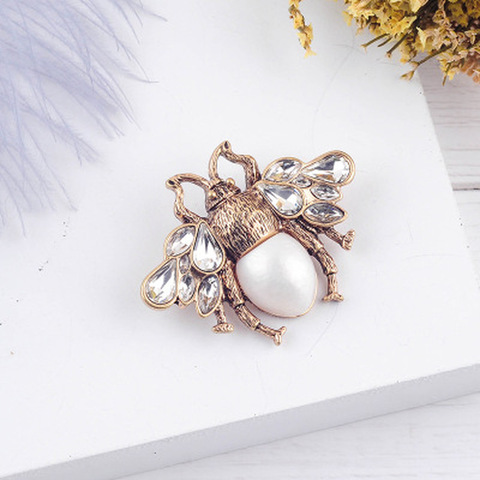 Bohemia New Fashion Pearls Women Brooches Pin Glass Bee Insect Vintage Style Jewelry Gifts Party Decoration ► Photo 1/5