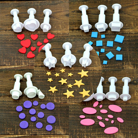 3Pcs/Set Geometric Fondant Cookie Cake Cutter Ejector Stamp Plunger Mold Embossed Star Heart DIY Baking Cake Decorating Tools ► Photo 1/6