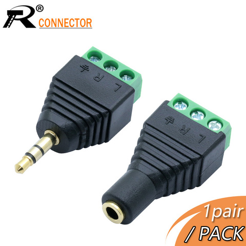 1pair/2pcs 3.5mm 3ploe 1/8 Inch Stereo Male Plug to AV Screw Video Balun Terminal Jack 3.5 mm Male 3 pin Terminal Block Plug ► Photo 1/1